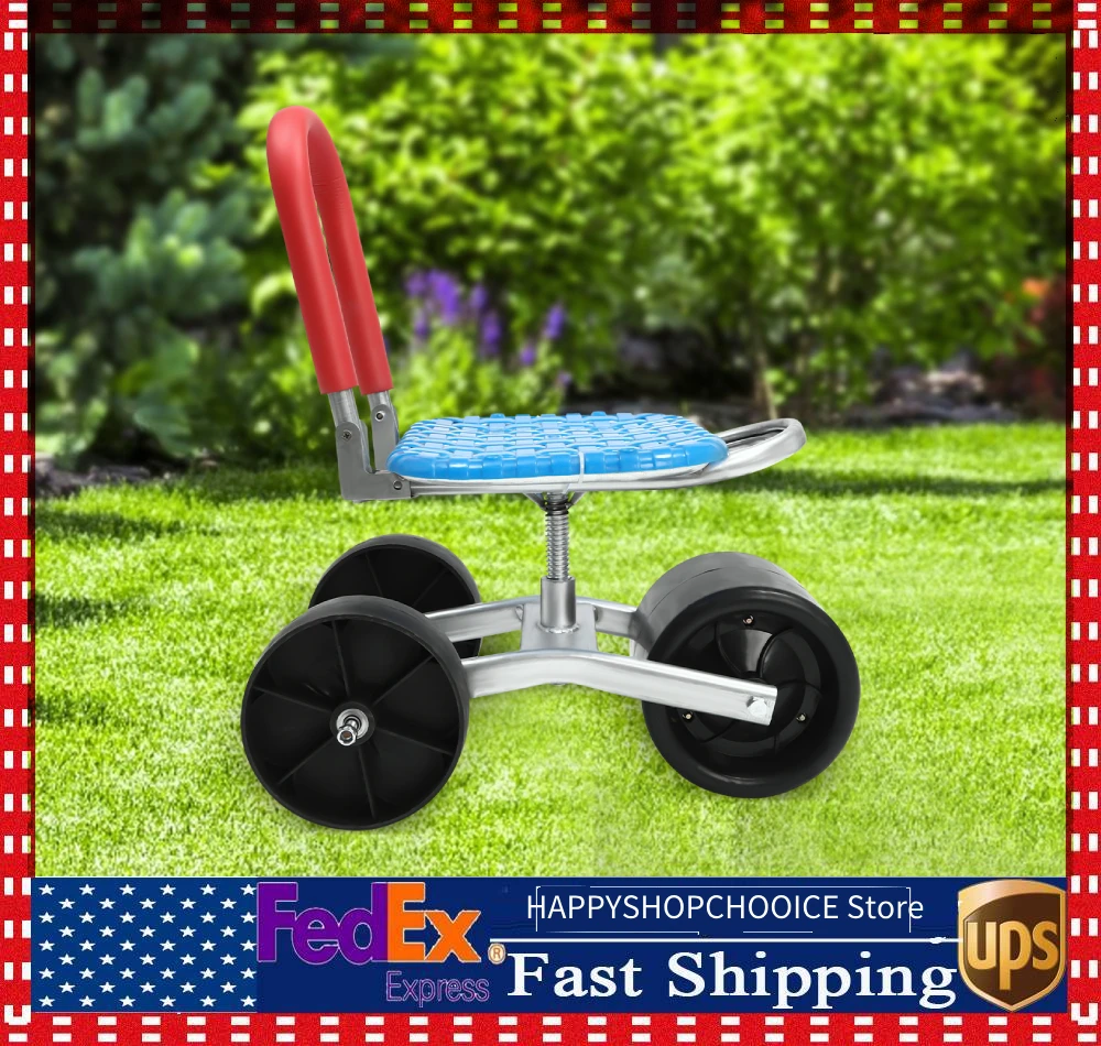 

Садовая тележка, вращающееся рабочее сиденье, уличная тележка для газона и сада, самокат для посадки, регулируемое поворотное сиденье на 360 градусов