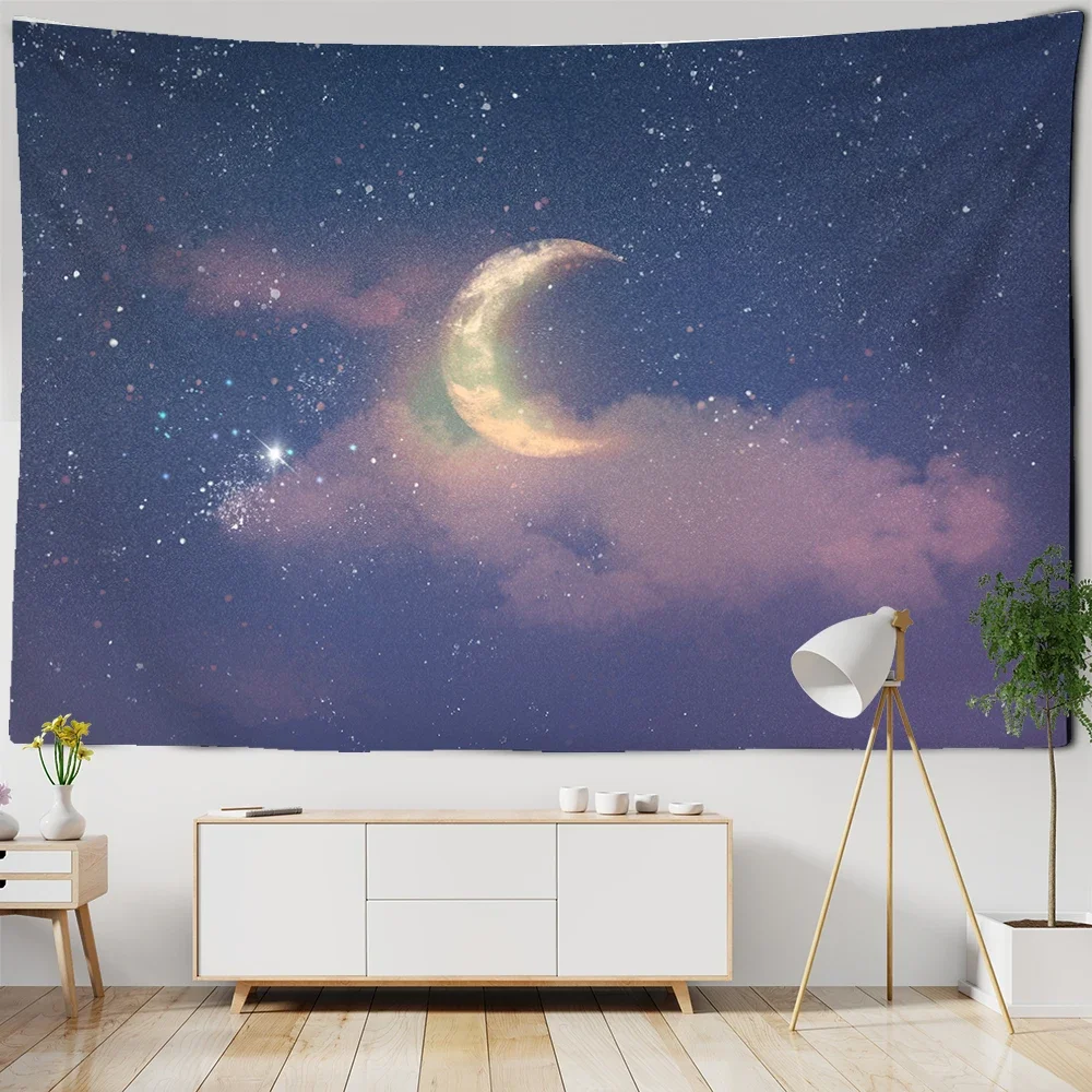 Hippie Flower Tapestry Dorm Decoration Moon Tapestry Wall Hanging Starry Carpet Kawaii Room Home Decor Tapestry