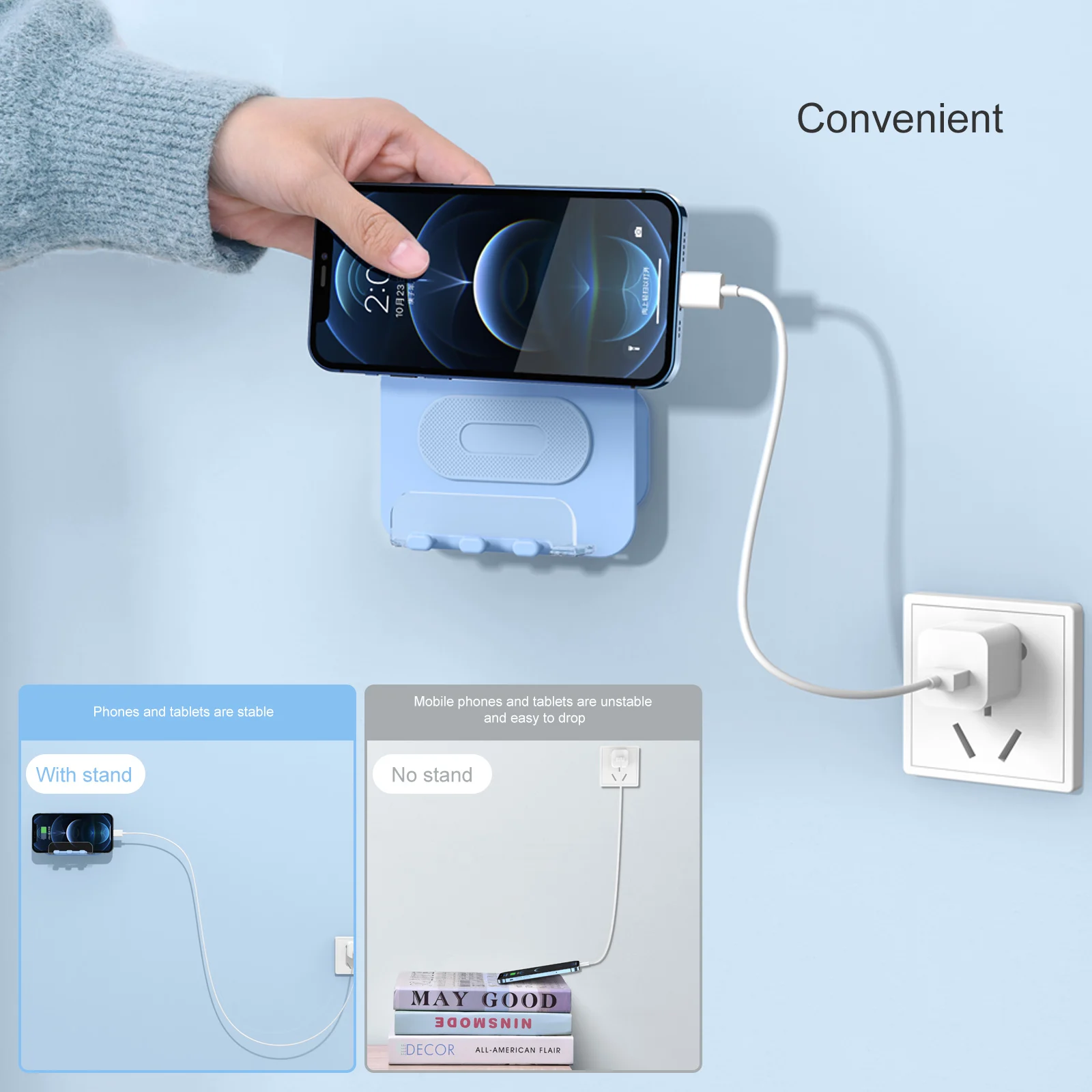 

Oatsbasf Wall Mounted Phone Stand Tablet Holder Multifunction Organizer for Living Room Bathroom Kitchen Charging Stand Key Hook