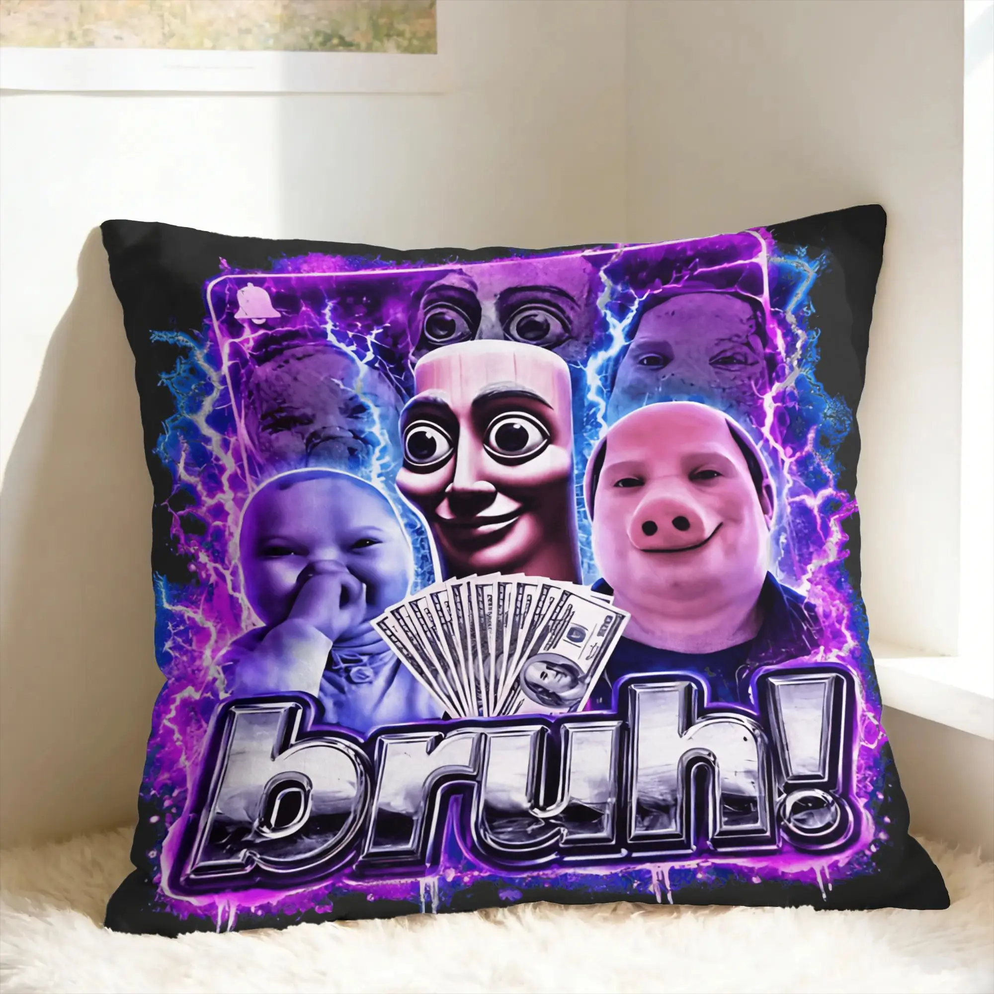 Tung Sahur John Pork Ai Baby Meme Brainrot Gen Z Bootleg Pillow Cover  Soft Cushion Cover Kawaii Pillow Case Living Room Chair