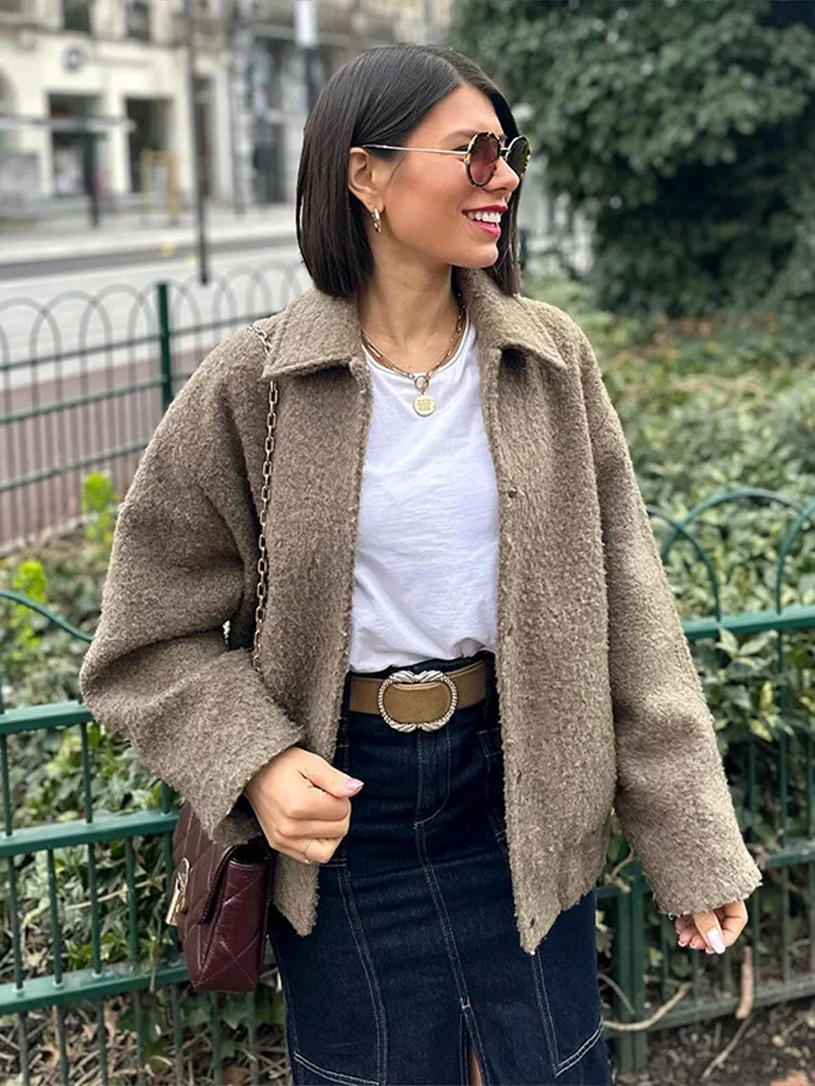 

Vintage Lamb Thicken Women's Coat Elegant Laple Full Sleeve Female Short Jackets 2025 Autumn Winter Fashion New Lady Outwears