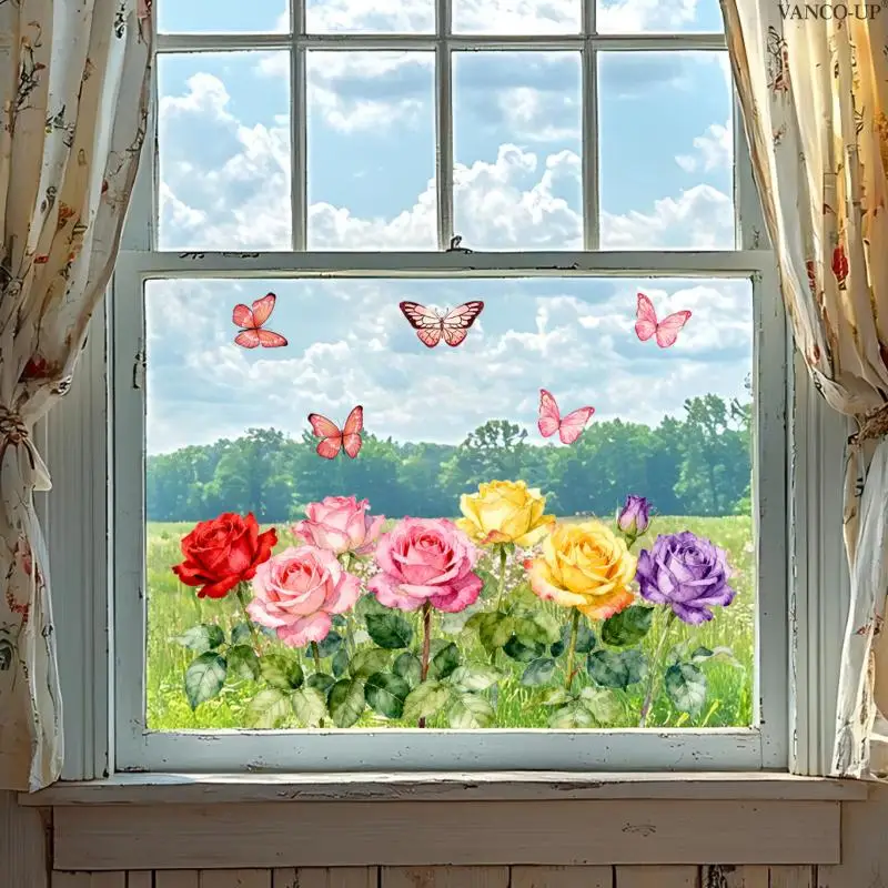 Waterproof 3D Tulip Window Sticker Static Cling Floral Decal for Glass Balcony Office Living Room Decor