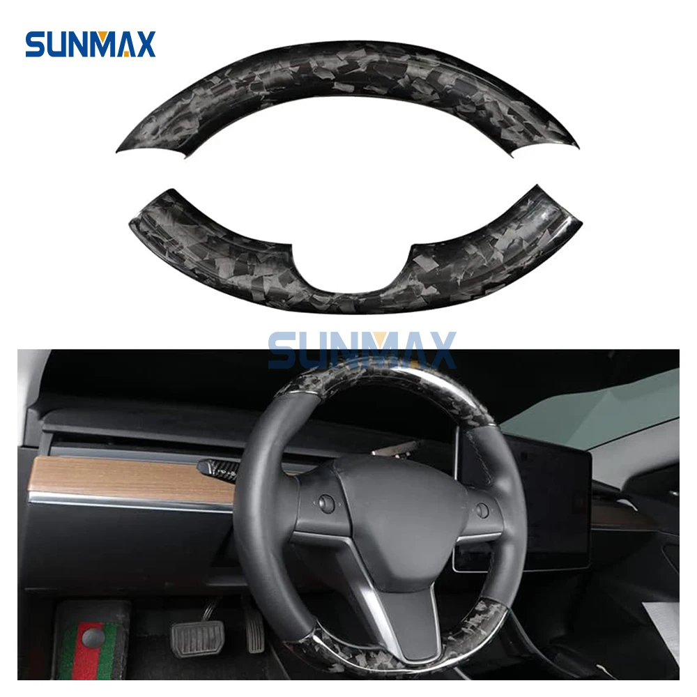 

Forged Carbon Fiber Interior Steering Wheel Trim Cover Protector Car Modification Accessories for Tesla Model 3 Y 2020 2021 2022