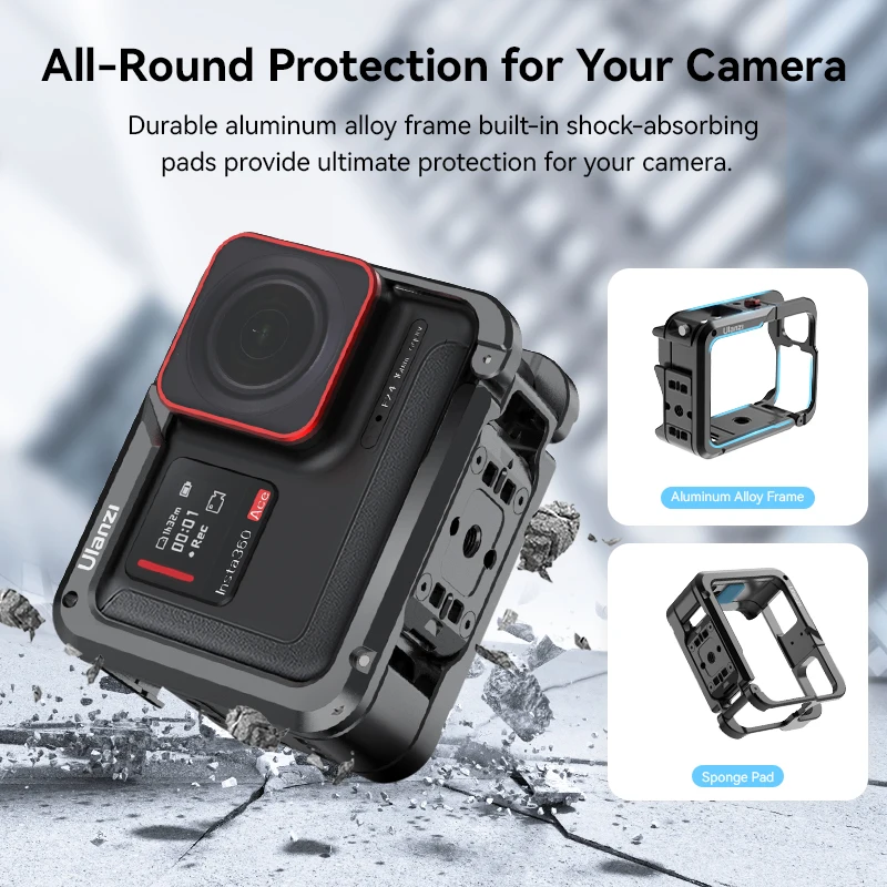 Ulanzi Insta360 Ace/Ace Pro Camera Cage Metal Camera Cage for Tripod Mount Caera Clip Chest Strap