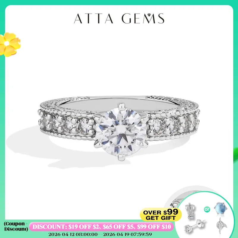 

ATTAGEMS Classic Full Moissanite Ring D VVS1 Round Cut 1.2ct S925 Sterling Silver Six-claw Wedding Rings For Women Fine Jewelry