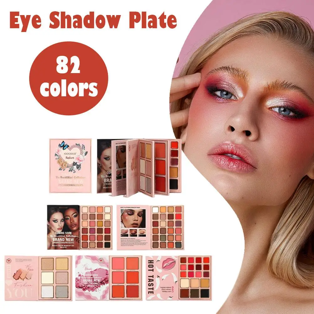 Paleta de sombras de ojos, 82 colores, libro mate, purpurina, colorete, corrector, pigmento de ojos, maquillaje profesional para cara, C0a2