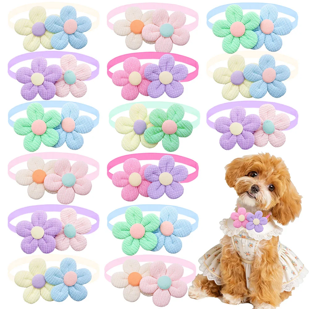 50 Laços Coloridos para Cães com Flores, Feitos à Mão, Ajustáveis, Colares para Filhotes, Coleiras de Laço para Cães, Produtos de Moda para Animais de Estimação