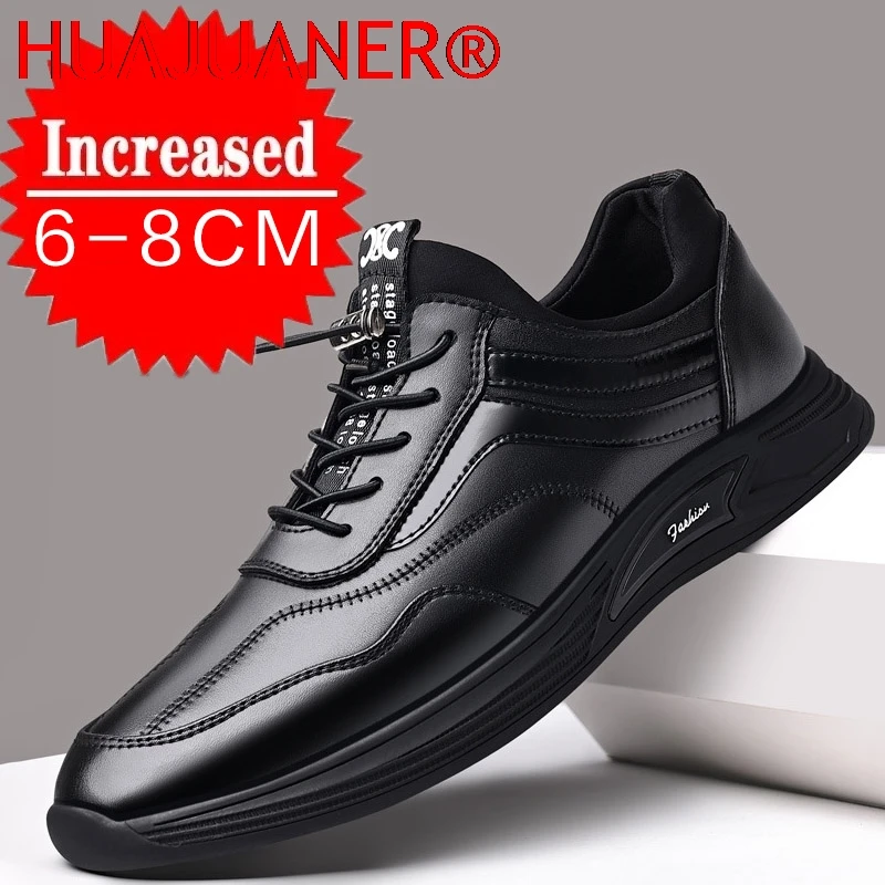 

New Elevator Shoes Increasing Shoes Genuine Leather men's Shoes Casual Soft Soled Youth Leather Shoes Casual Breathable Sneakers