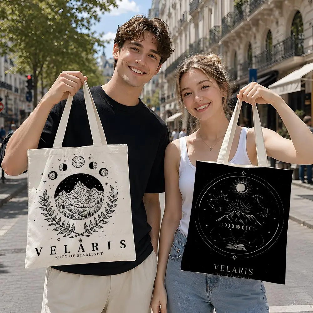Novel A-ACOTAR V-Velaris Storage Bags Reusable Canvas Tote Suitable for School Class Commuting Shopping as Gifts