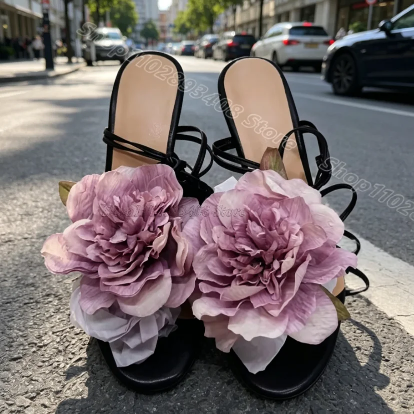 

Flower Decor Ankle Strap Sandals Open Toe Summer Sweet Style Design for Women Elegant Party Wedding Sandals Zapatos Para Mujere