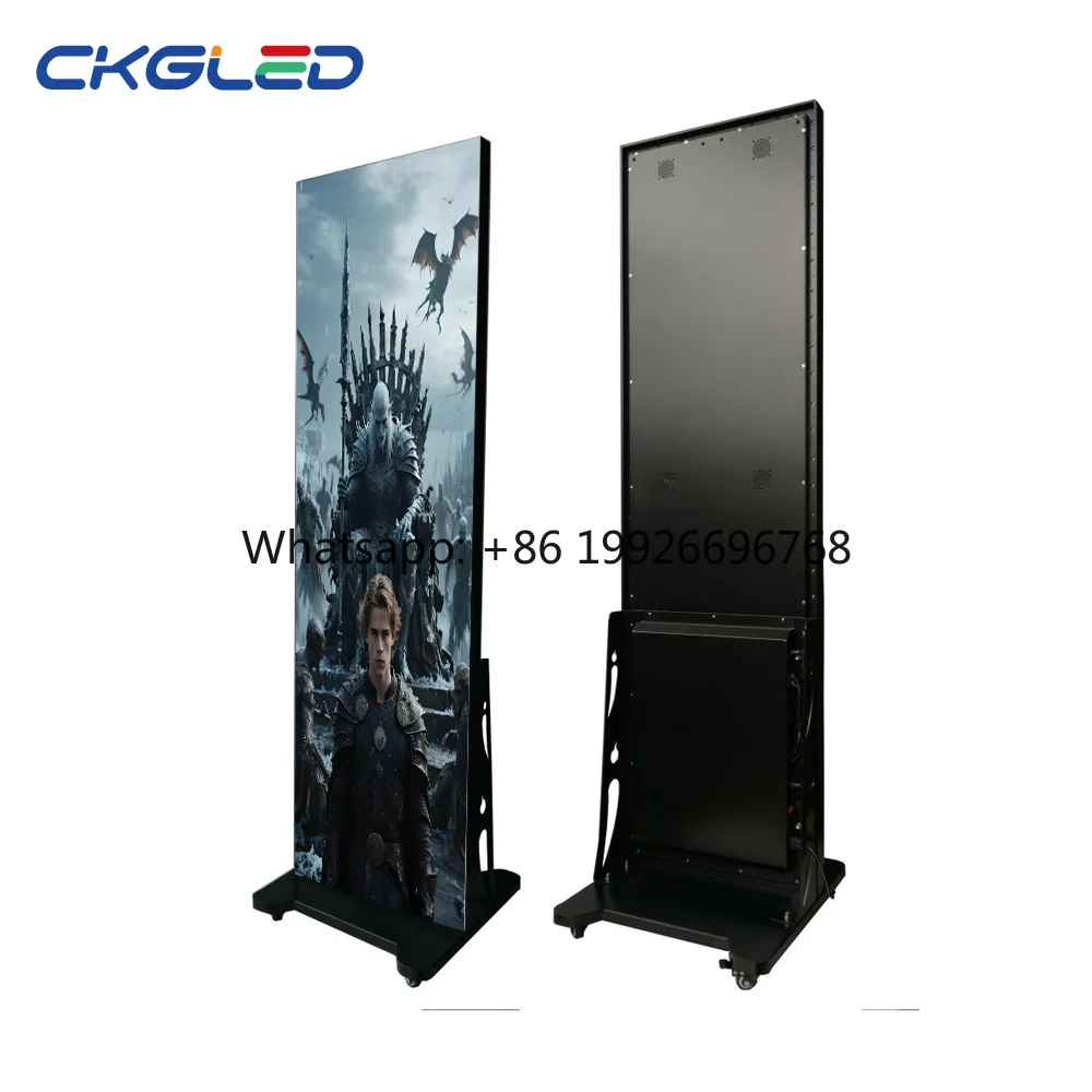 Full Color Video Wall Poster Display Digital Signage Movable Indoor Led Poster Unit with Battery Powered Elevator