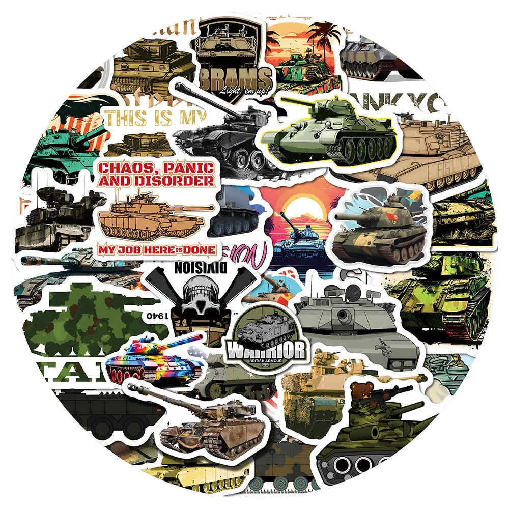 50pcs Cool Cartoon Army Tanks Stickers Waterproof Graffiti For Laptop Water Bottle Luggage Notebook Phone Vinyl Decals