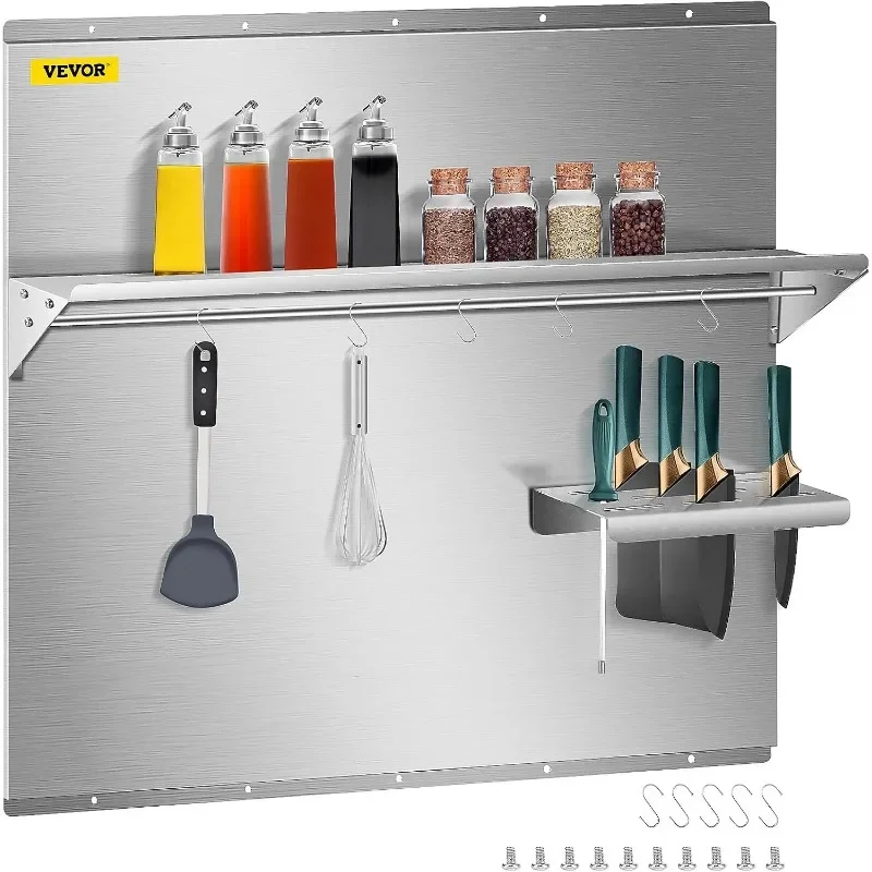 

VEVOR Range Backsplash с полкой, настенный щиток для вытяжки диаметром 36 x 30,7 дюйма, задний щиток из нержавеющей стали, серебряная брызговик