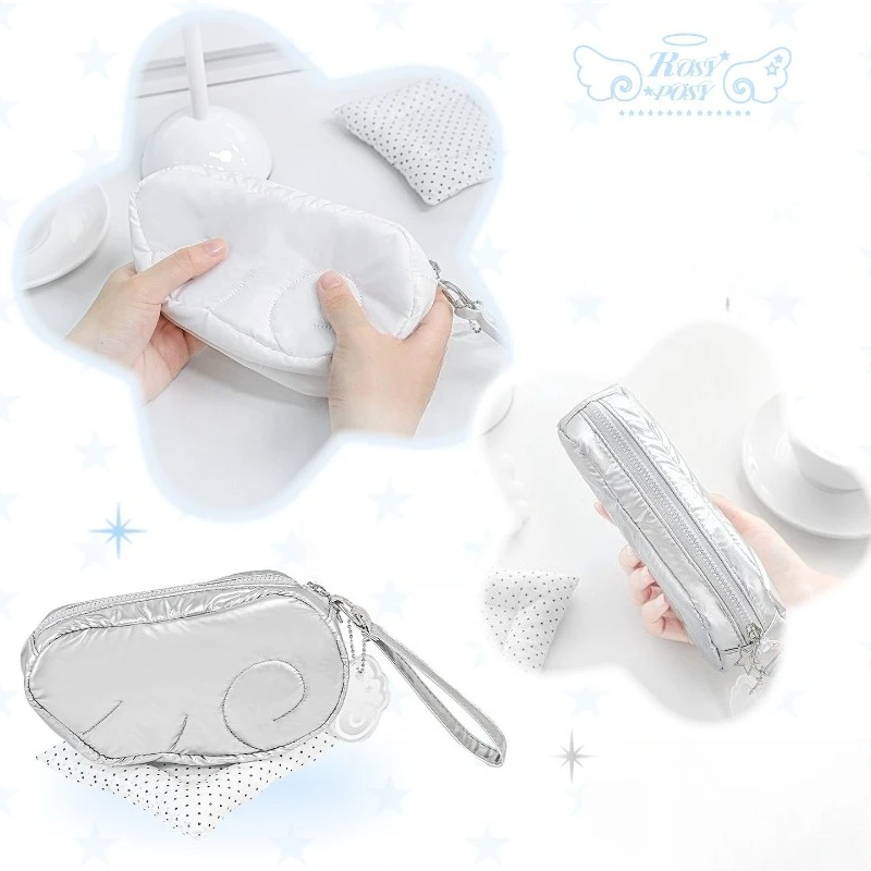 أجنحة الملاك المحمولة حقيبة التخزين Kawaii القطن حقائب مكياج للفتيات Y2k نمط محفظة نسائية للعملات المعدنية مع سلسلة مقلمة الطالب 2026