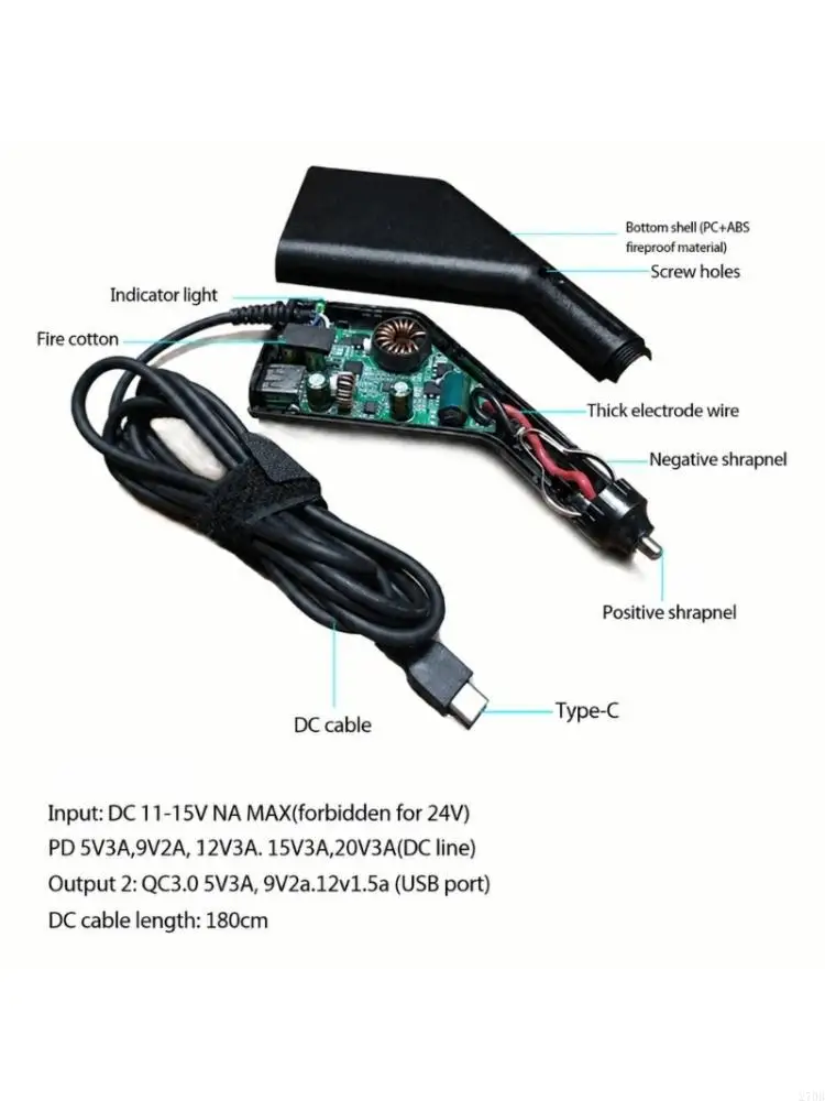 Multipurpose Type-C USB Charger for Laptop Cellphone 65W Car Mount Power Adapter Plug and for Play Power Adapter