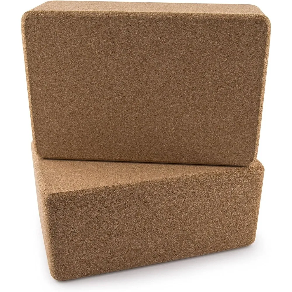 Set of 2 Premium Natural Cork Yoga Blocks High Density 9 x 6 x 4 Inch Each, No Logo on the Blocks