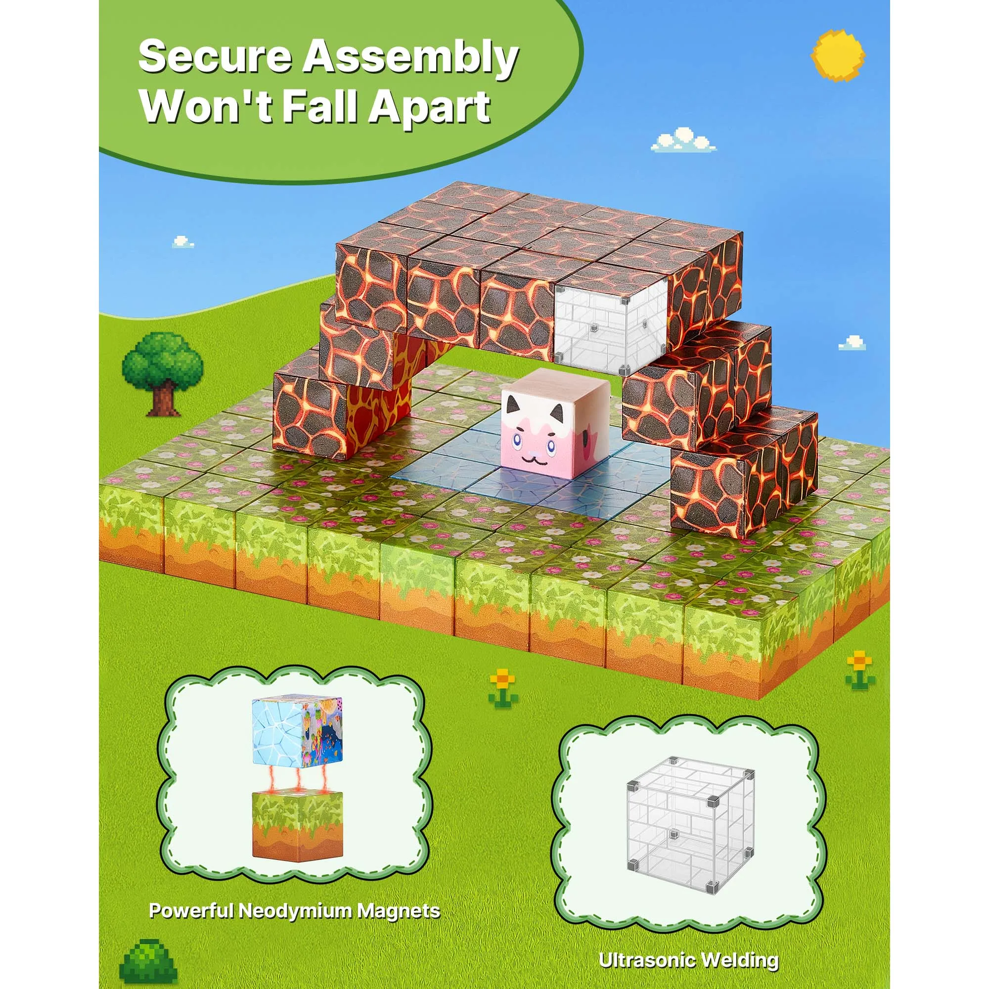 SucceBuy 150 قطعة كتل مغناطيسية مجموعة قلعة الغابات مكعبات بناء مغناطيسية ألعاب تراص البناء للأطفال هدية الكريسماس