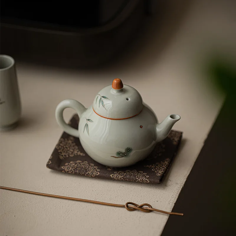 

Secret Blue Glazed Hand Painted Tea Pot, Scholar's Household Tea Making, Hand held Pot, Ball Hole Filter Ceramic Tea Pot