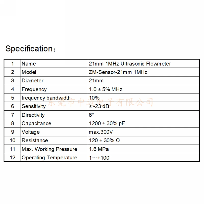 21mm Diameter 1MHz Frequency Ultrasonic Flowmeter Sensor