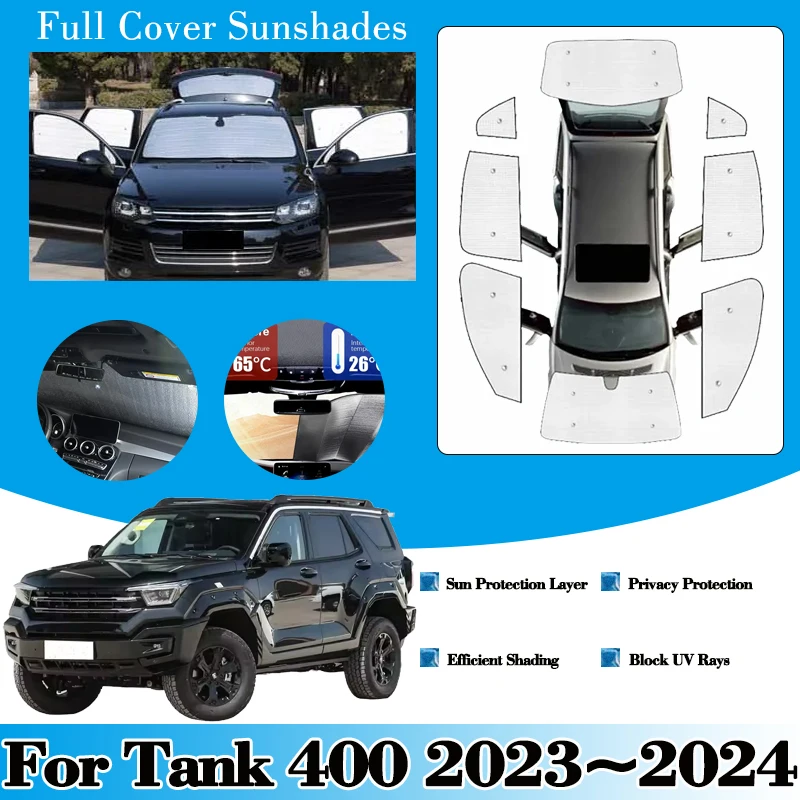 

Full Cover Sunshades For Great Wall GWM Tank 400 2023 2024 Surround Windshield Window Visors UV Protection Stickers Accessories