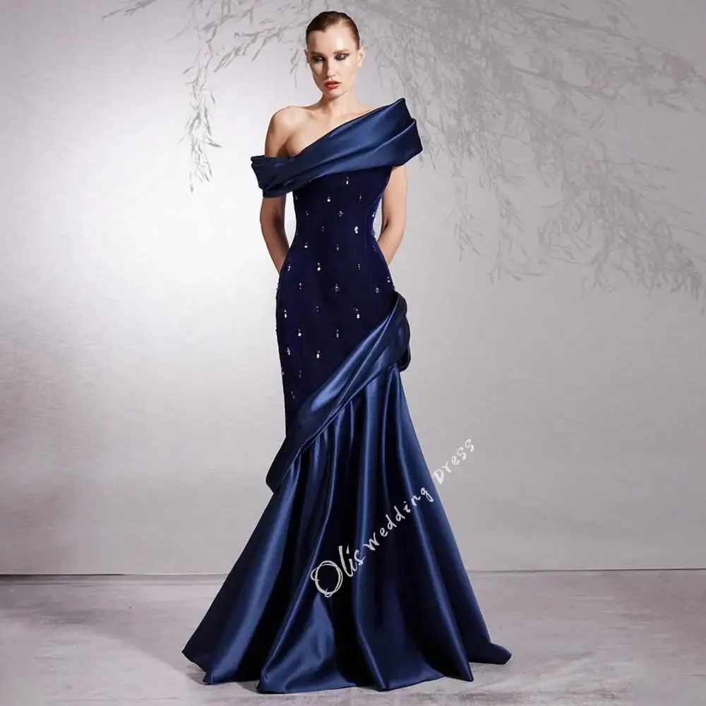 customized Elegant Mermaid Prom Dress Formal Occasion Dresses Off The Shoulder Beading Stones Sweep Train فساتين سهرة Evening