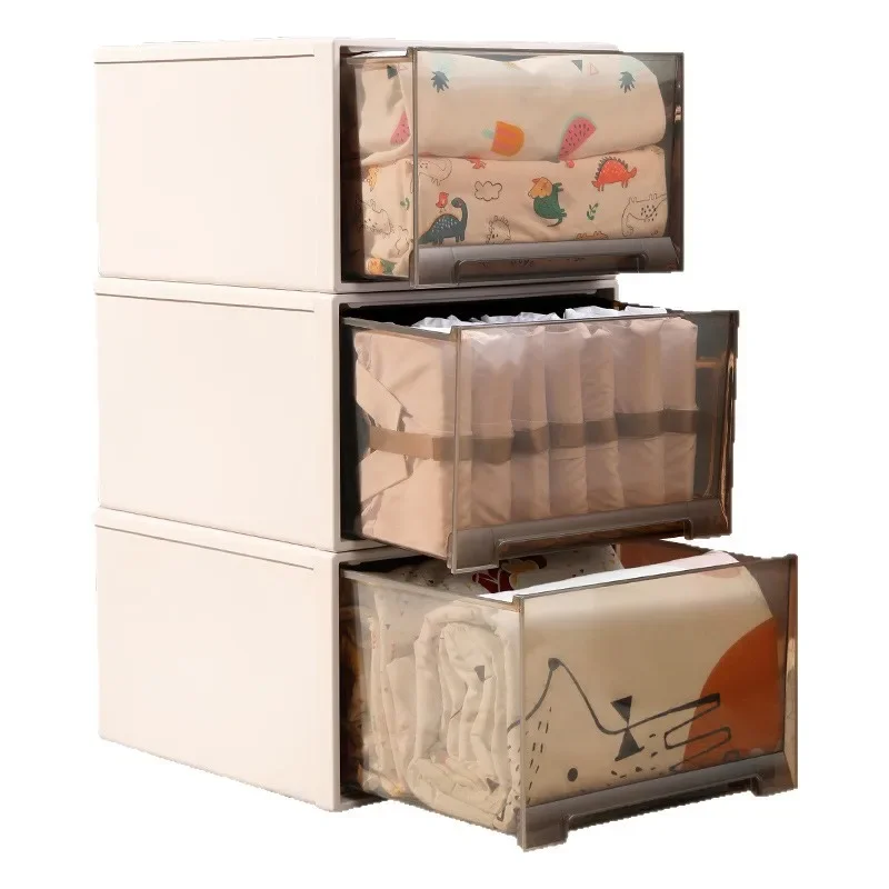 New thickened drawer storage box Household transparent clothes storage cabinet Clothing sorting box