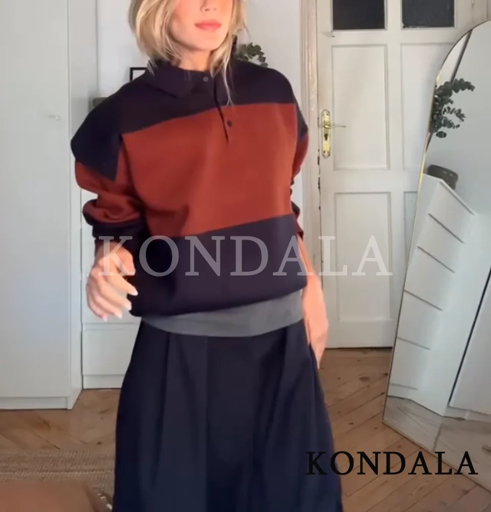 

KONDALA осенний вязаный полосатый свитер с воротником-поло, женский элегантный пуловер, свитер, осень 202, модные повседневные женские топы для поездок на работу