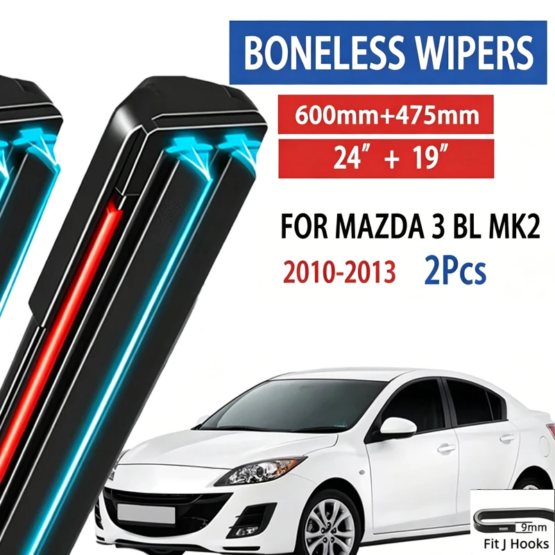 

2pcs For Mazda 3 BL MK2 2010 2011 2012 2013 Car Front Wiper Soft Rubber Boneless Wiper HD Quiet Automotive Wiper 24"+19"