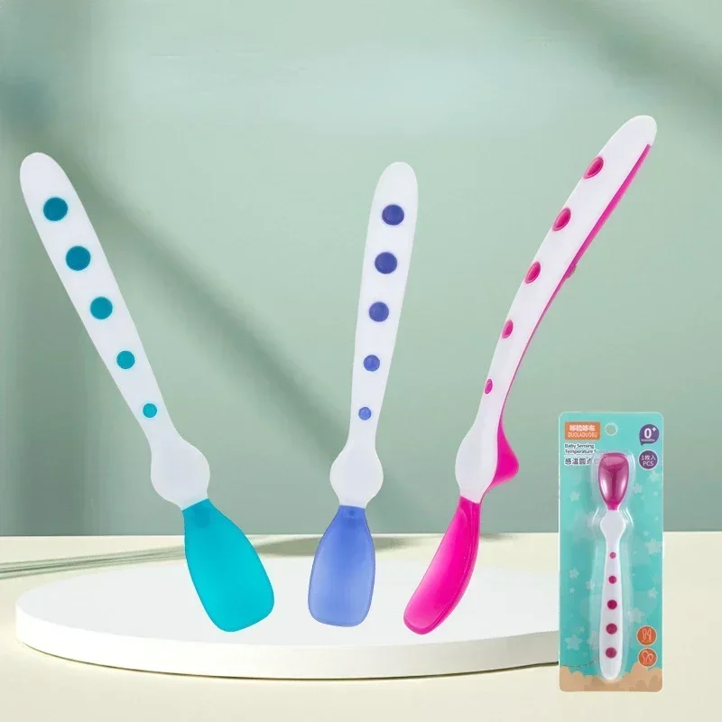 

Smart TemperatureSensing Baby Feeding Spoon -Soft Silicone Learning Utensil for Infants Toddlers Self-Eating Training Spoon
