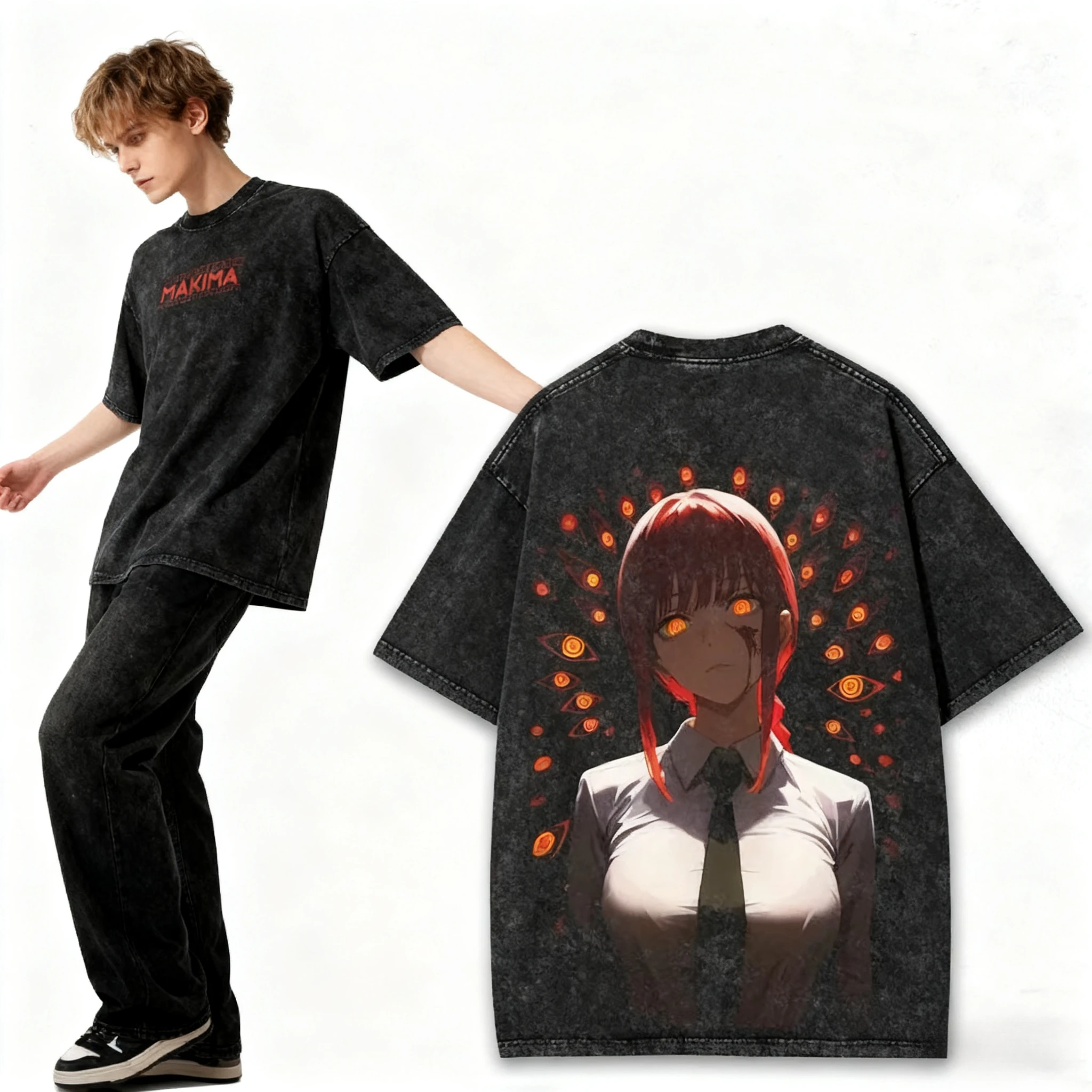 

Japan Anime Peripherals T-shirt Chainsaw Man Reze Makima Graphic Print Tees Women Men Streetwear Hip Hop Oversized Short Sleeves