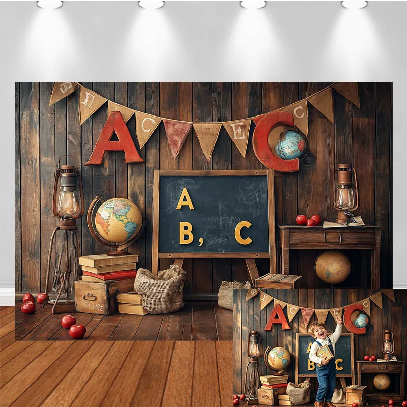 

LS School Themed Photography Backdrop Blackboard Book Globe Apple Decor Birthday Party Kids Adult Portrait Photo Backdrop Studio