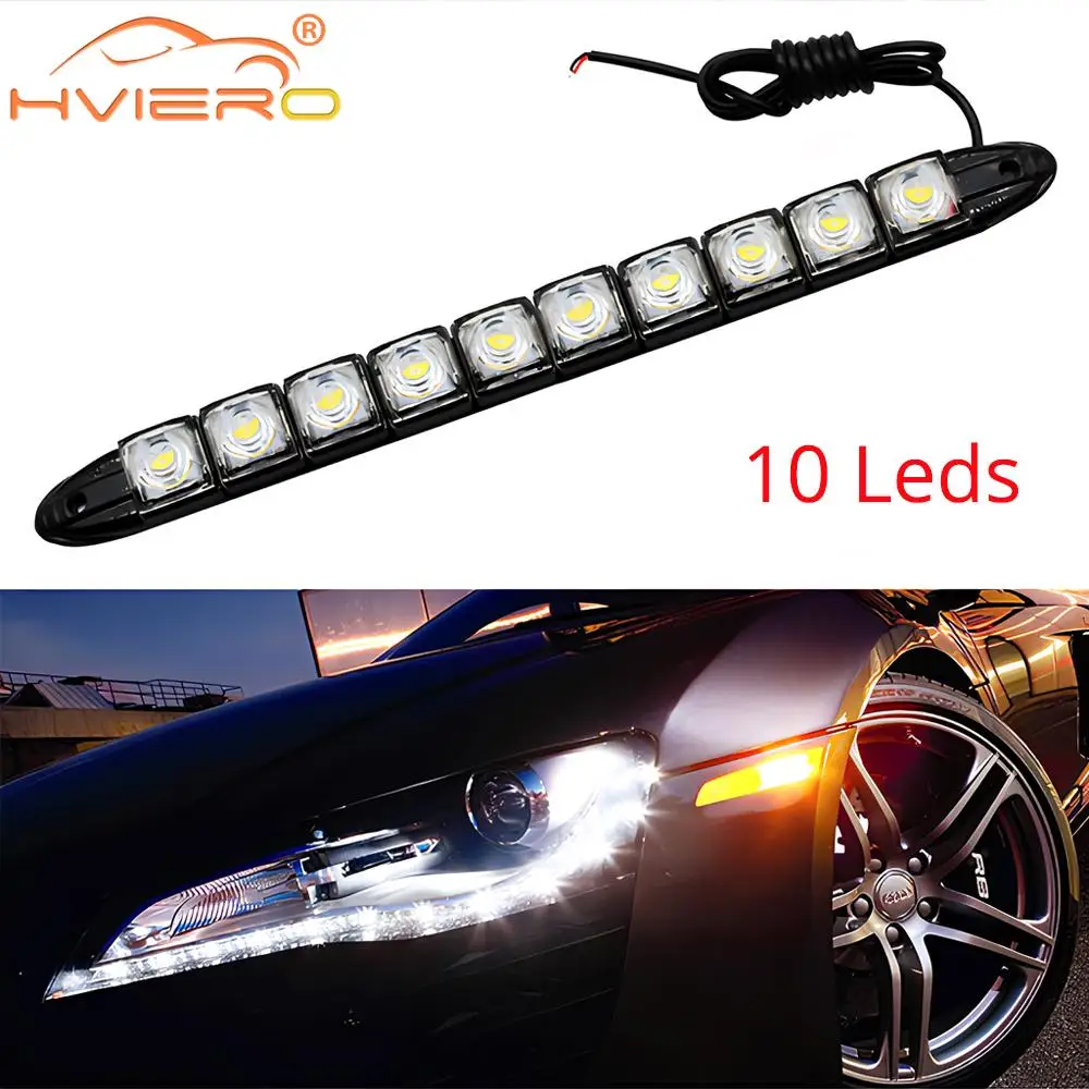 2x Car LED COB DC 12v 10LED White License Plate Lights Fog Day Lamp Waterproof Drl Turn Signal Light Car Auto Lamp Drl Fog Lamp