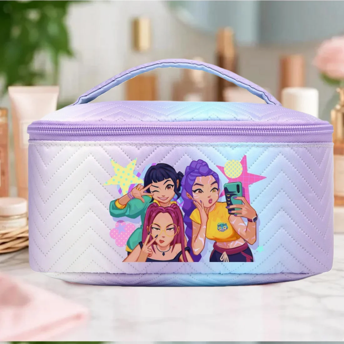 

KPop Demon Hunters Women Makeup Bag Large Capacity Fashion Cartoon character Printed Cosmetics storage bag Portable Washing Bag