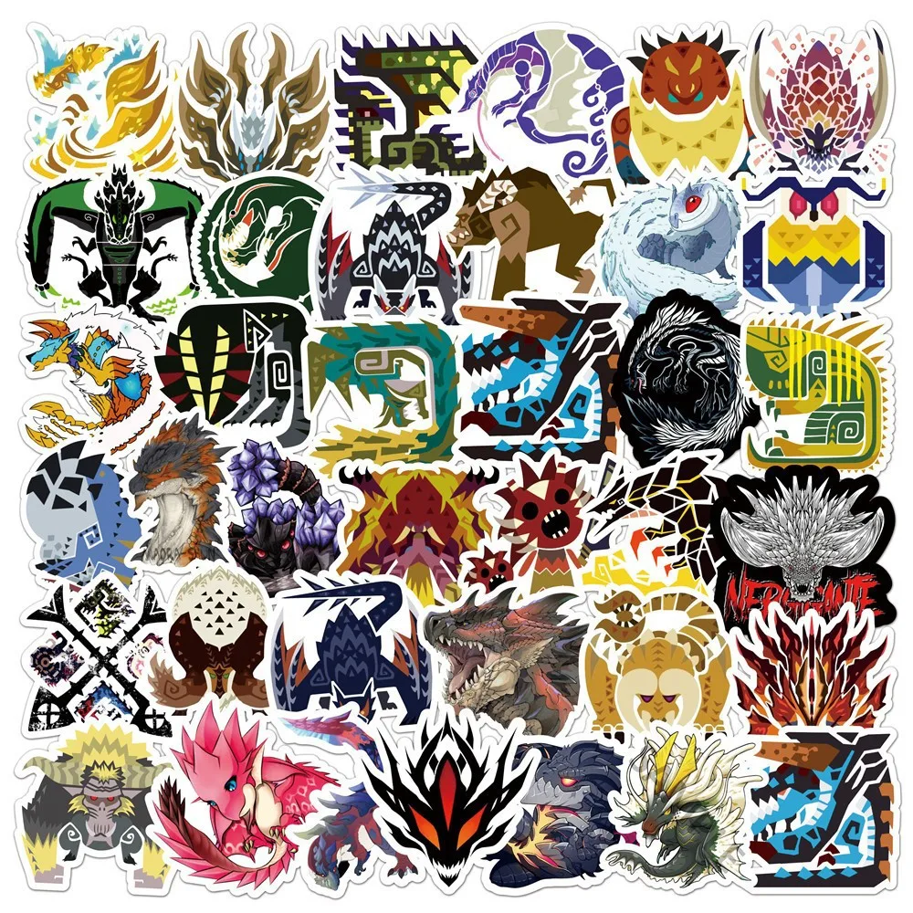 50pcs Monster Hunter Cartoon Game Graffiti Decals Sticker Laptop Luggage Skateboard Stickers DIY Decoration for Kid Toys