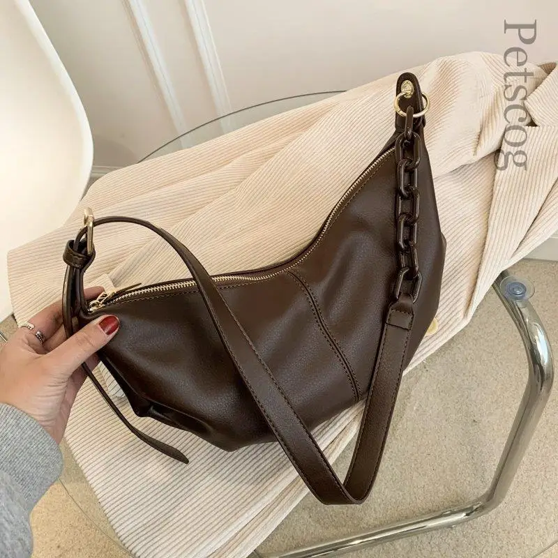 Women Soft Leather Handbags High Quality Vintage Crossbody Bags For Women Solid Chains Shoulder Bags Female 2024 New