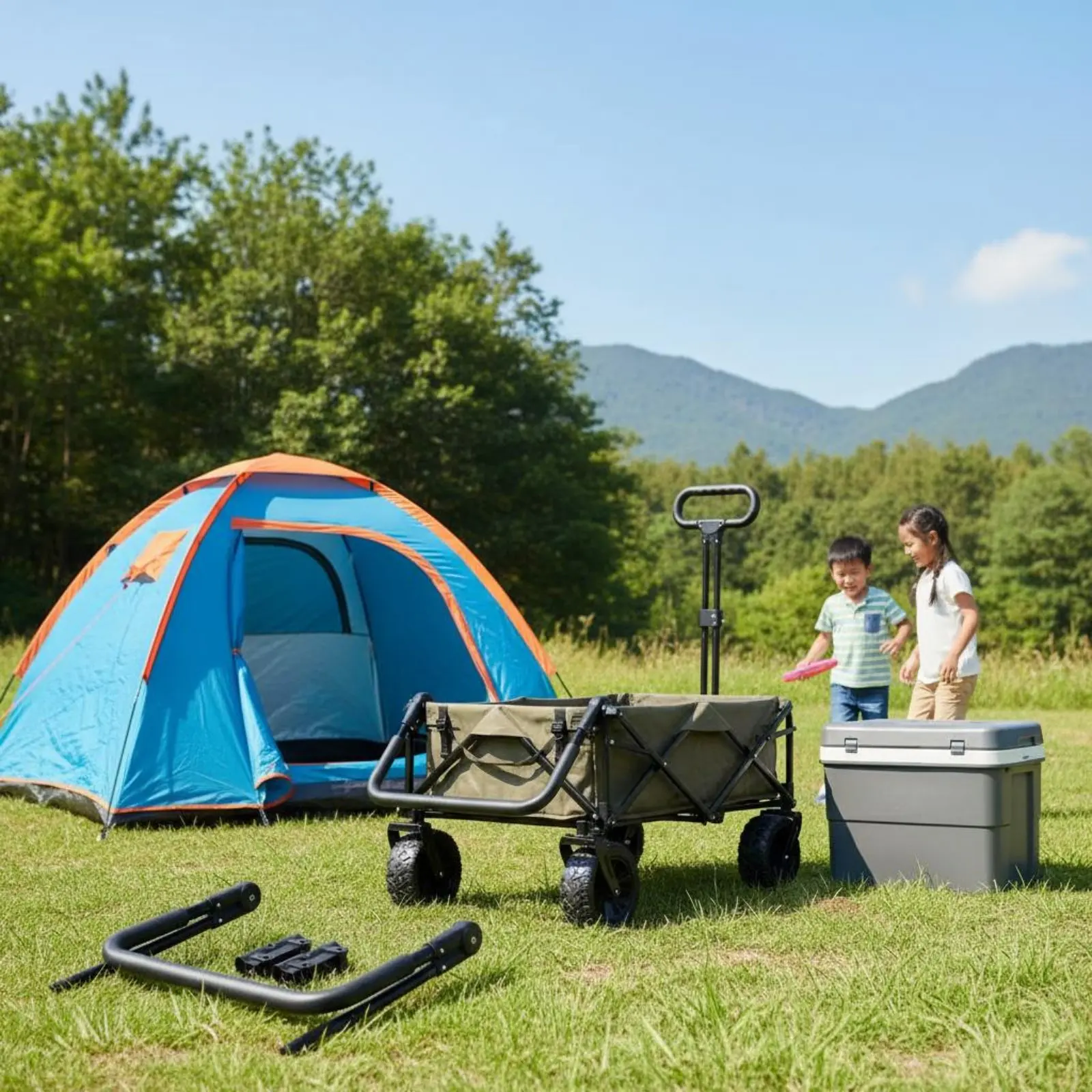 Folding Wagon Push Handle Detachable Adjustable Cart Handlebar Foldable Wagon Push Bar Easy Installation for Camping