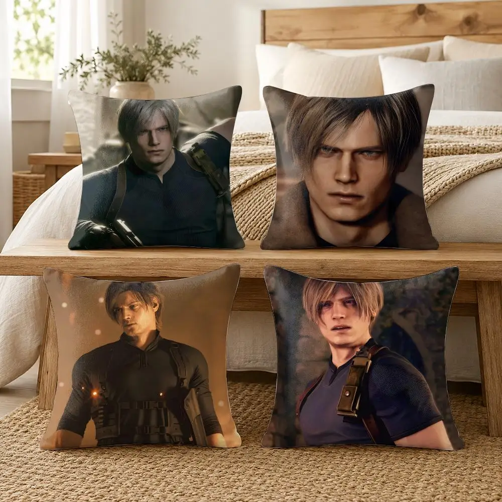 Video Game L-Leon Kennedy Cushion Cover Soft Short Plush Pillow Cases Hidden Zipper Cutecore Sofa Bedroom Home Decor Gift