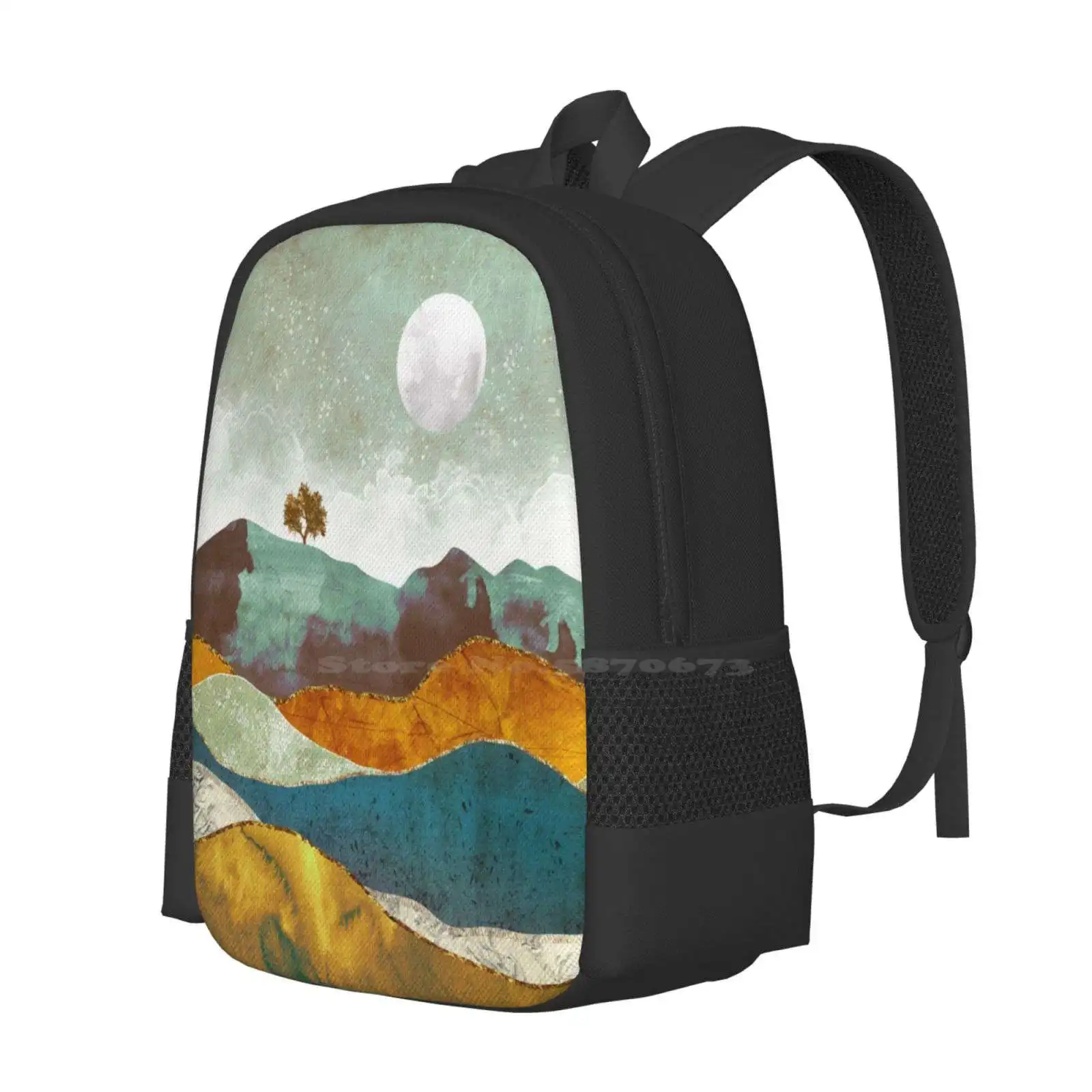 Night Fog Hot Sale Schoolbag Backpack Fashion Bags Fog Night Moon Stars Clouds Mountains Hills Landscape Nature Abstract