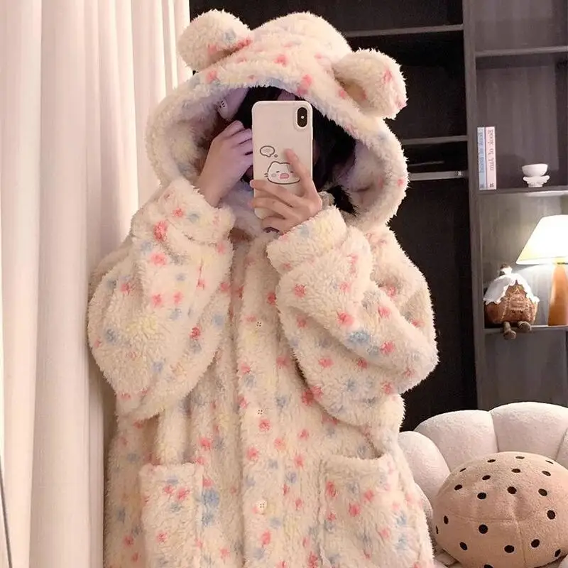 

Женский халат, одежда для сна, домашняя одежда, утепленная пижама для девочек на флисовой подкладке, домашняя одежда, теплая женская верхняя одежда, пижак на осень-зиму