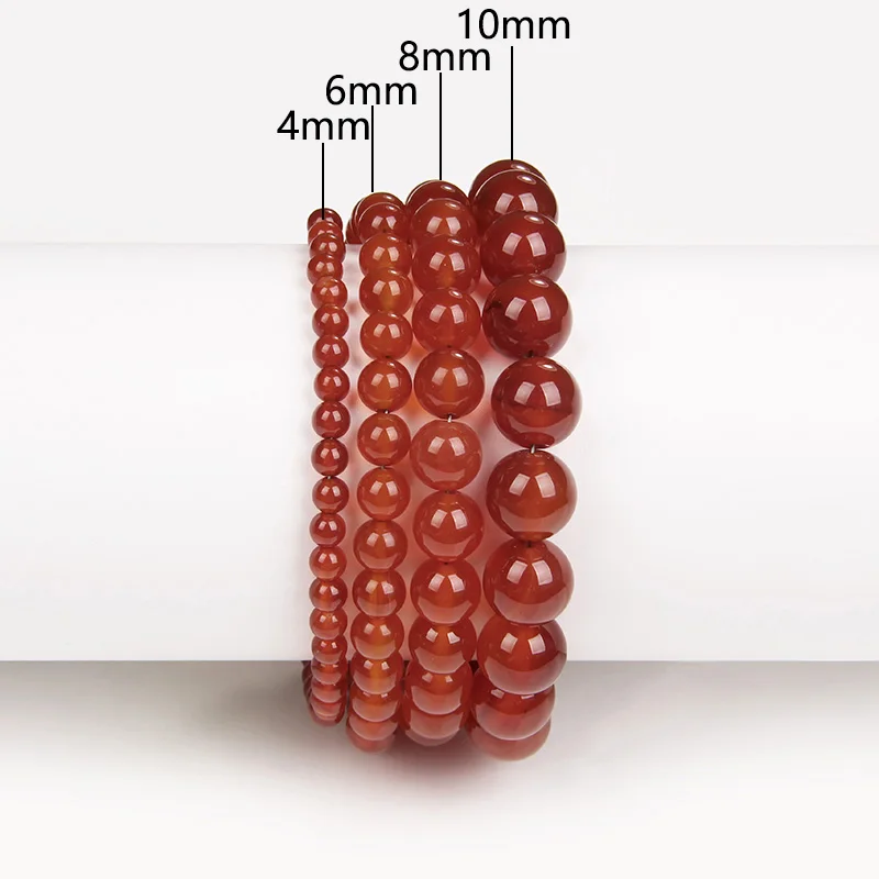 1PC Red Agates Bracelet 4/6/8/10MM Natural Agates Carnelian Stone Bead Stretch Bangle High Quality Jewelry Gift For Women Men