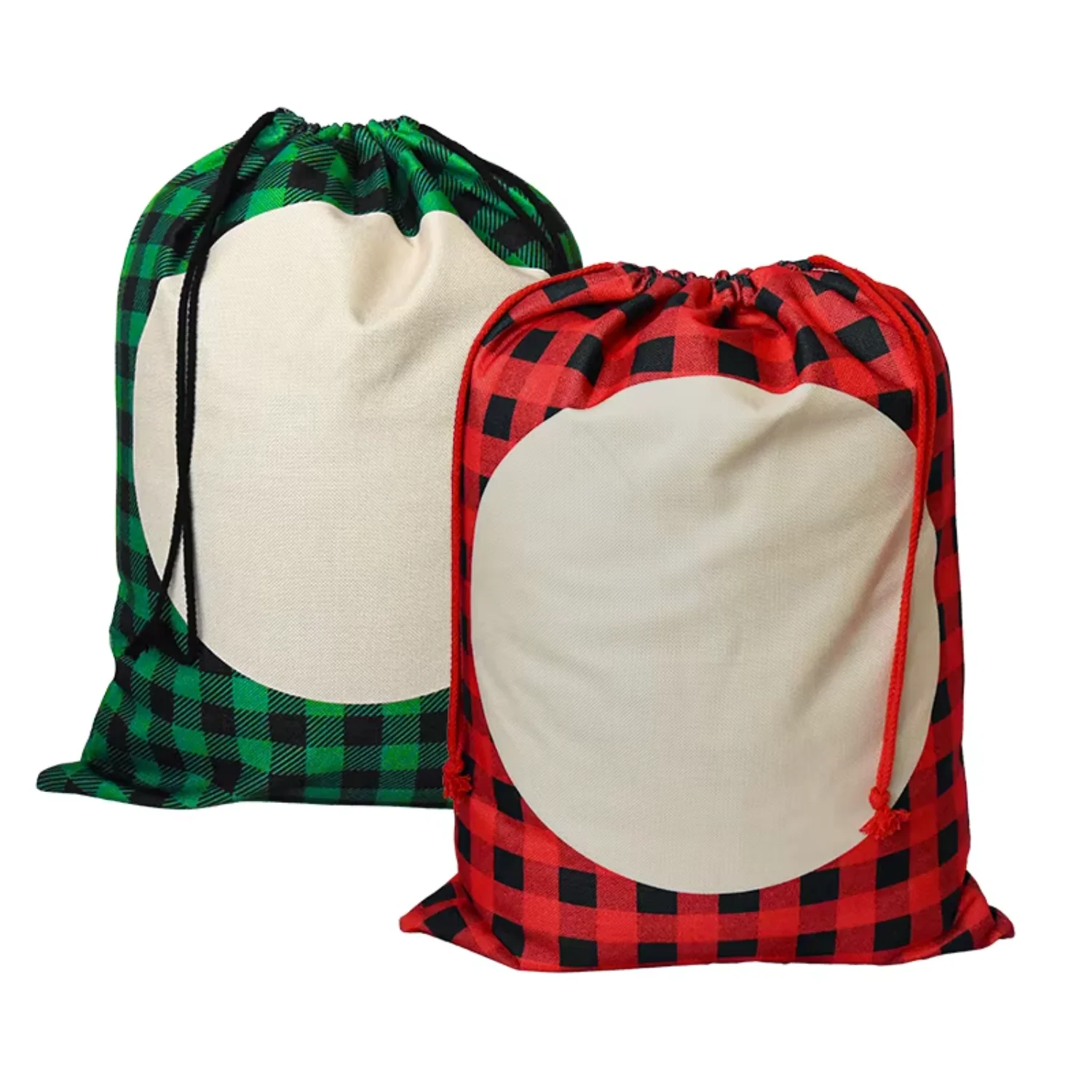 Wholesale Cotton Lattice Storage Christmas Gift  Drawstring  Plain Sublimation Santa Sacks for DIY Printing Kurt g sandals