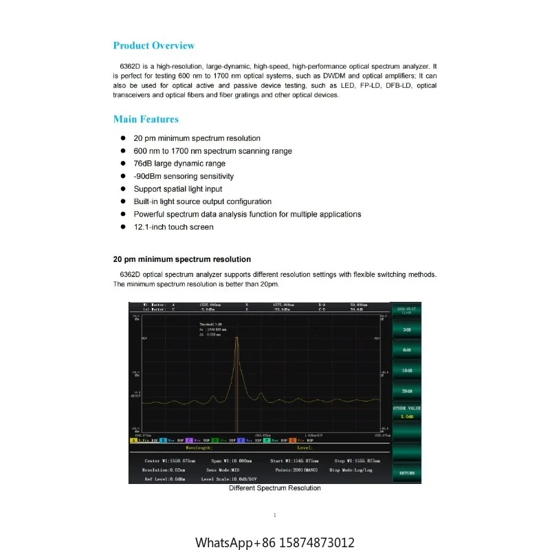 2023 Onefind 6362D frequency range 600 nm ~ 1700 nm OSA Optical Spectrum Analyzer