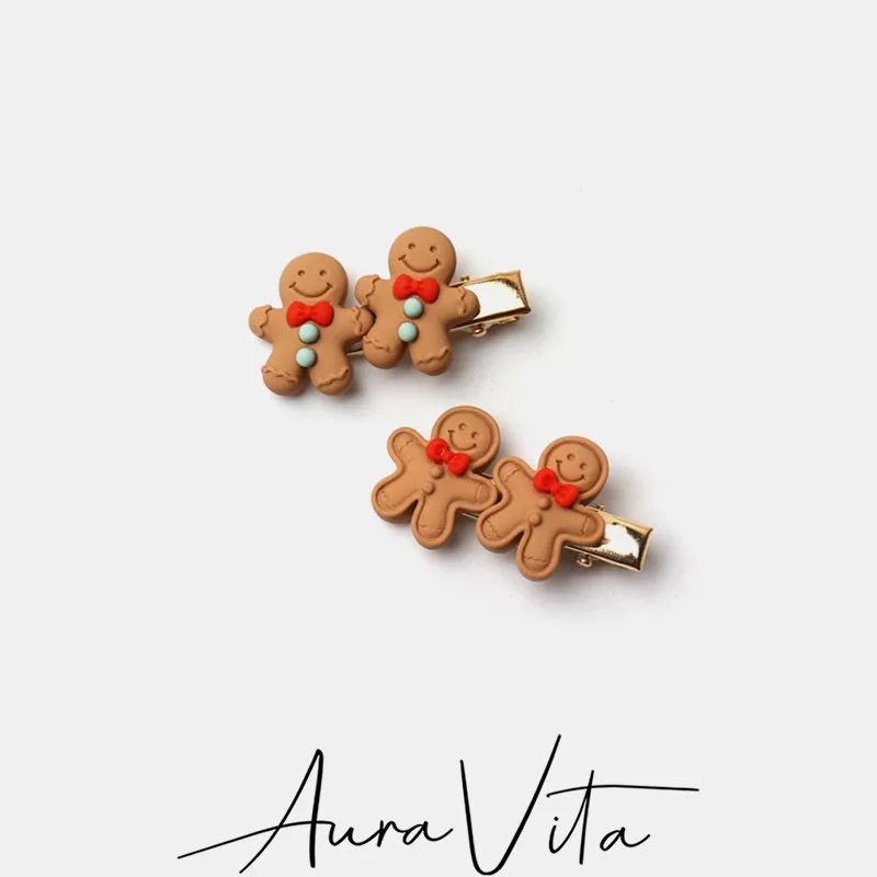 AuraVita Gingerbread Man Hair Clip High Stretch Hair Rope Christmas Party Creative Hair Accessories Cute Hairpins Hair Tie Gift