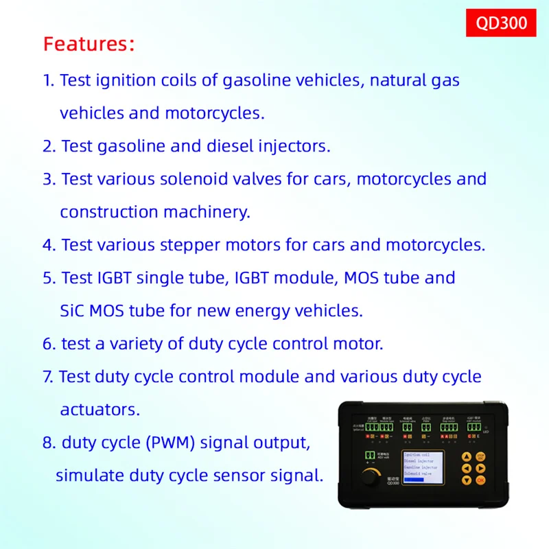 QD300 Car Ignition Coil Test Detector CRIN Injector Solenoid Valve Idling Stepper Motor Instrument Fault Drive Simulator