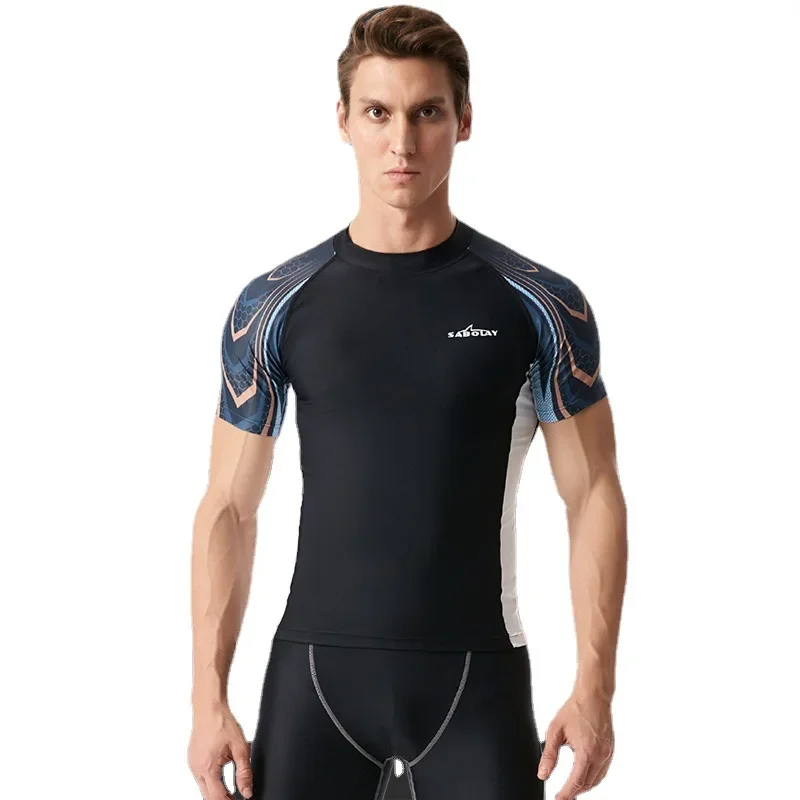 Men's Swimwear Split Wetsuit Skinny Quick Drying Surfwear Swimming Suit Short Sleeve Top Shorts Stretch Tshirt Capris Rash Guard