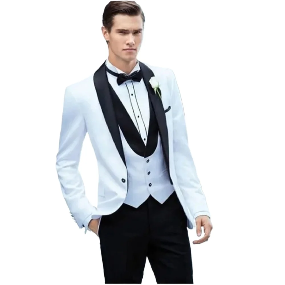 High Quality Men Suit Wedding Single Button Set Three Pieces (Jacket+Vest+Pants) Costume Homme