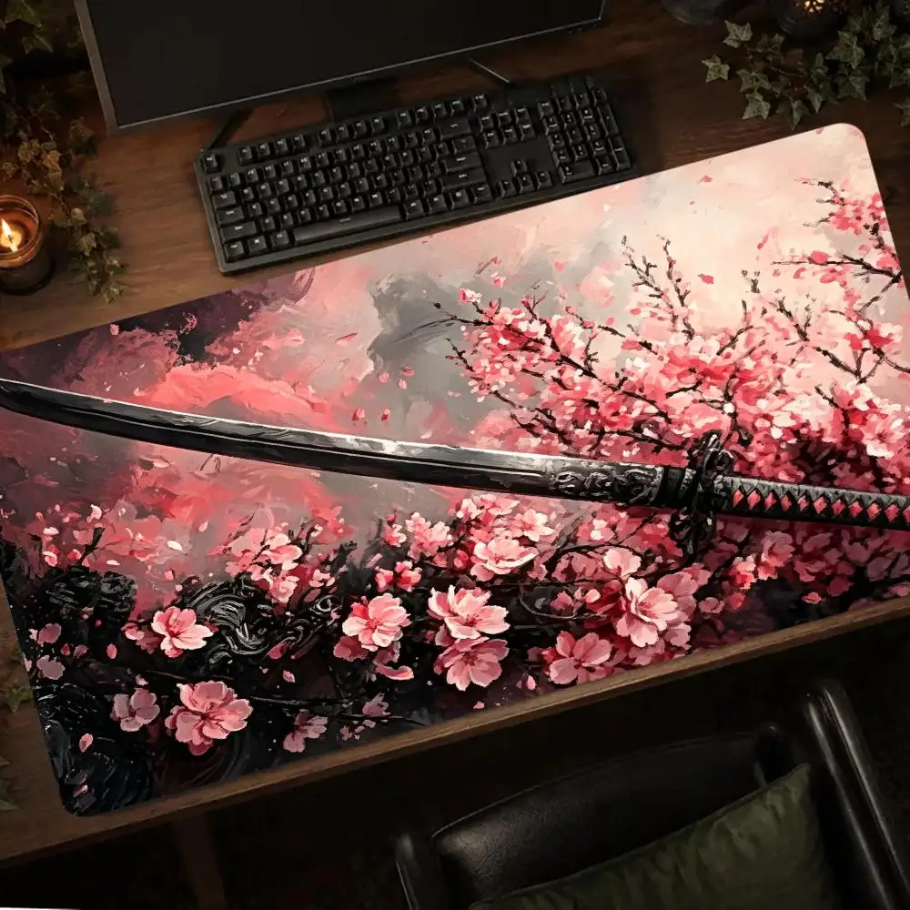 Sword Cherry Blossom Mouse Pads Gaming Mats Setup Carpet Playmat Rug Desk Mat Room Decor Pc Accessories Gamer Setup Decoration