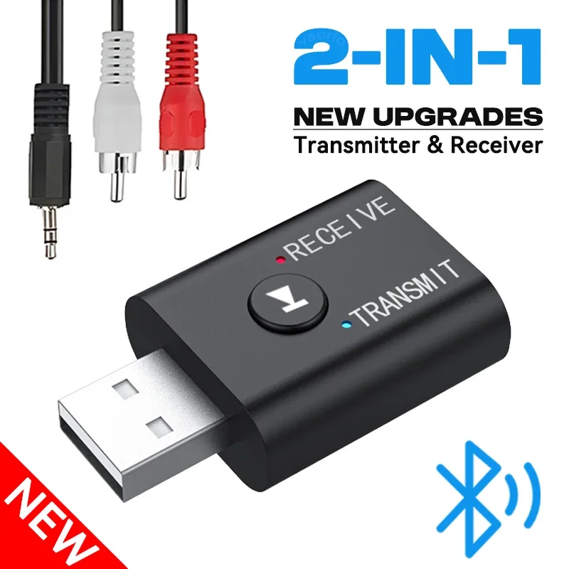 Récepteur et transmetteur Audio Bluetooth 5.0 2 en 1, 3.5mm AUX USB, adaptateur de musique stéréo sans fil avec micro pour Kit de voiture, haut-parleur TV PC