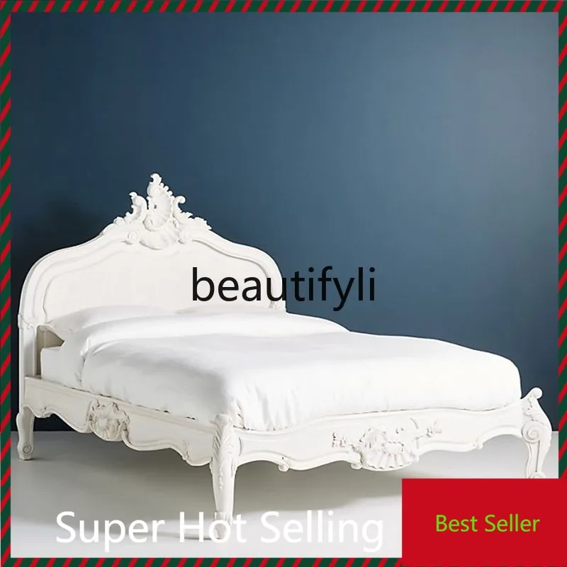 

A71 American Country Bedroom fashion casual Single and double Bed European Palace Solid Wood Carved Girl Bed