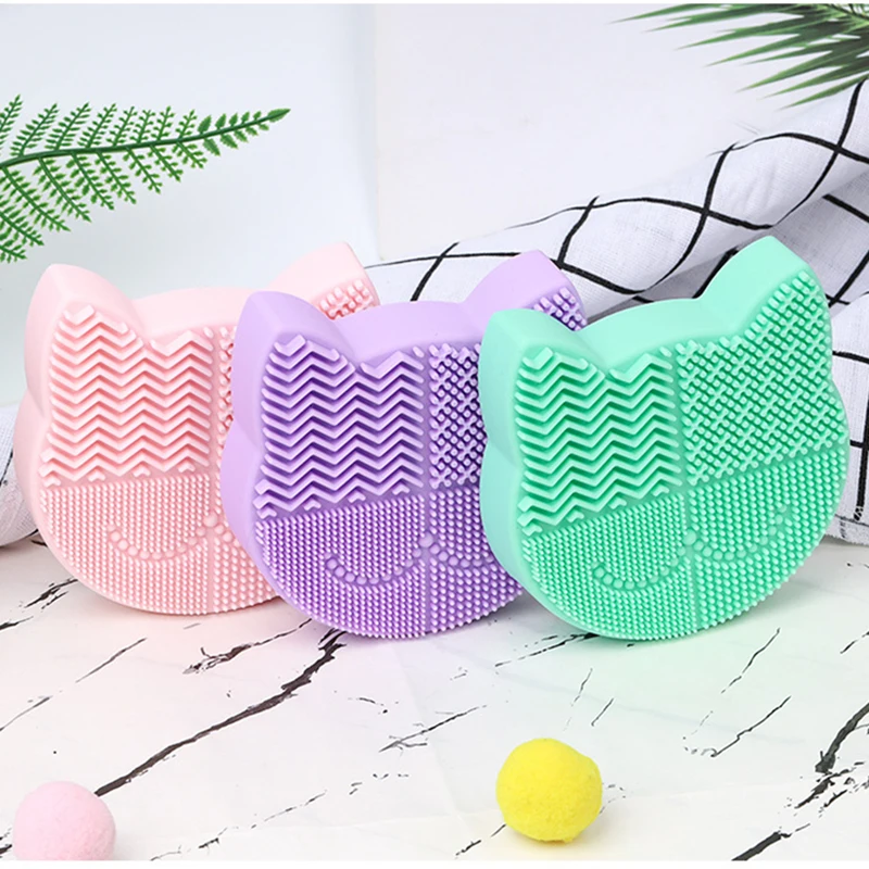 Creative Cosmetic Brush Cleaning Storage Box Silicone Kitty Makeup Brush Drying Brush Holder Cartoon Beauty Rack Scrubbing Pad